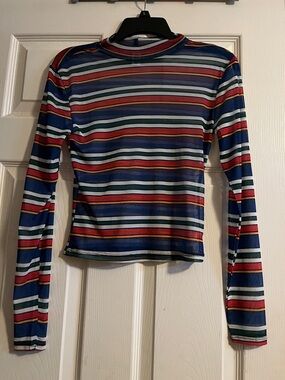 Long Sleeve Mesh Multicolor Striped Tee